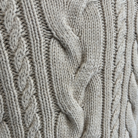 LL Bean Beige Cable Knit Turtleneck Sweater - Picture 4 of 7